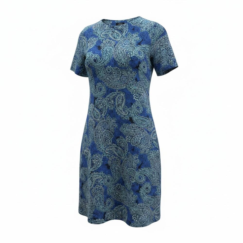 J Jill Blue Mini T-Shirt Dress XL Paisley Print Short Sleeve Crew Neck Flowy